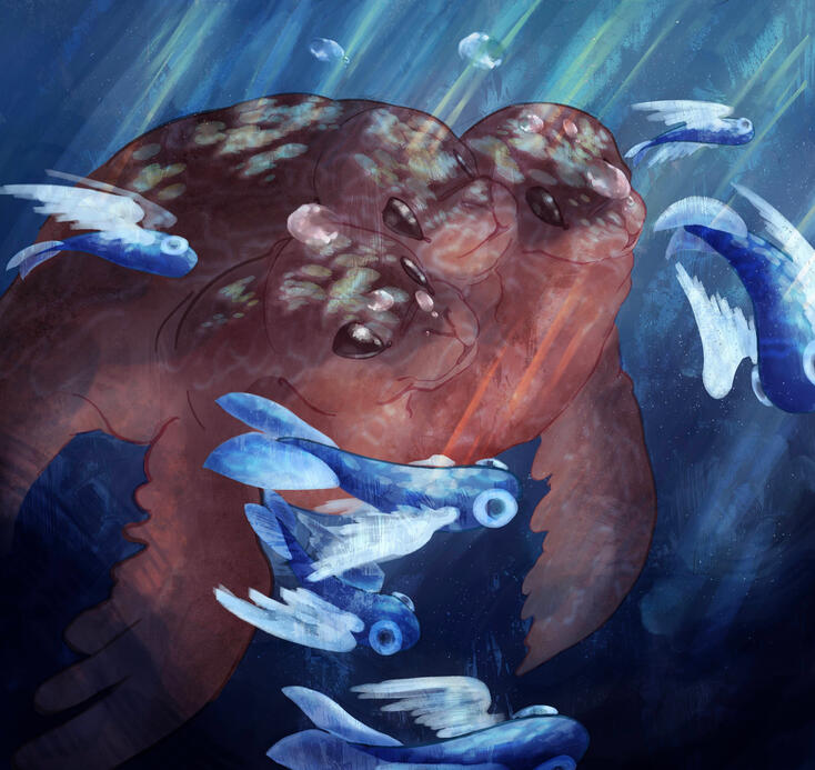 Creature Design, Fantasy Art, seal, Cerberus, digital art, conceptual art, big creature, aquatic art, sci-fi, world building, blue, saturated