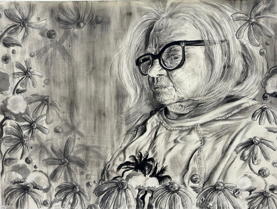 ‘The Pastor’s Youngest’ Life Drawing Final, 2024. Charcoal &amp; Pencil