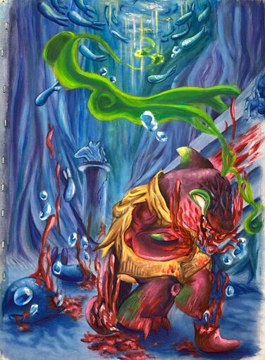 ‘Lahni’s Lament’ Pictorial Fundamentals II Final, 2024. Gouache &amp; Markers